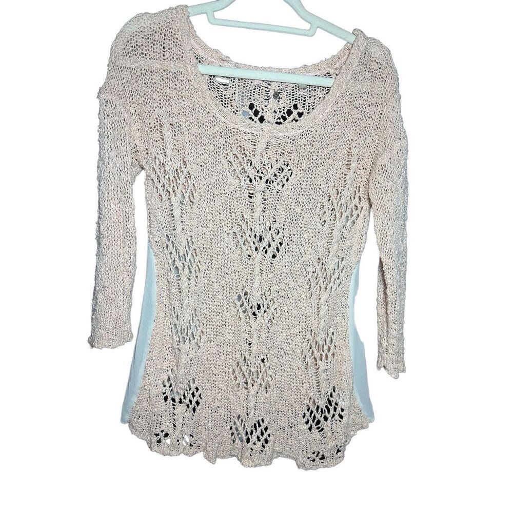 Anthropologie Sylt Boucle Pointelle Pullover Sweater Knitted Knotted Pink croche